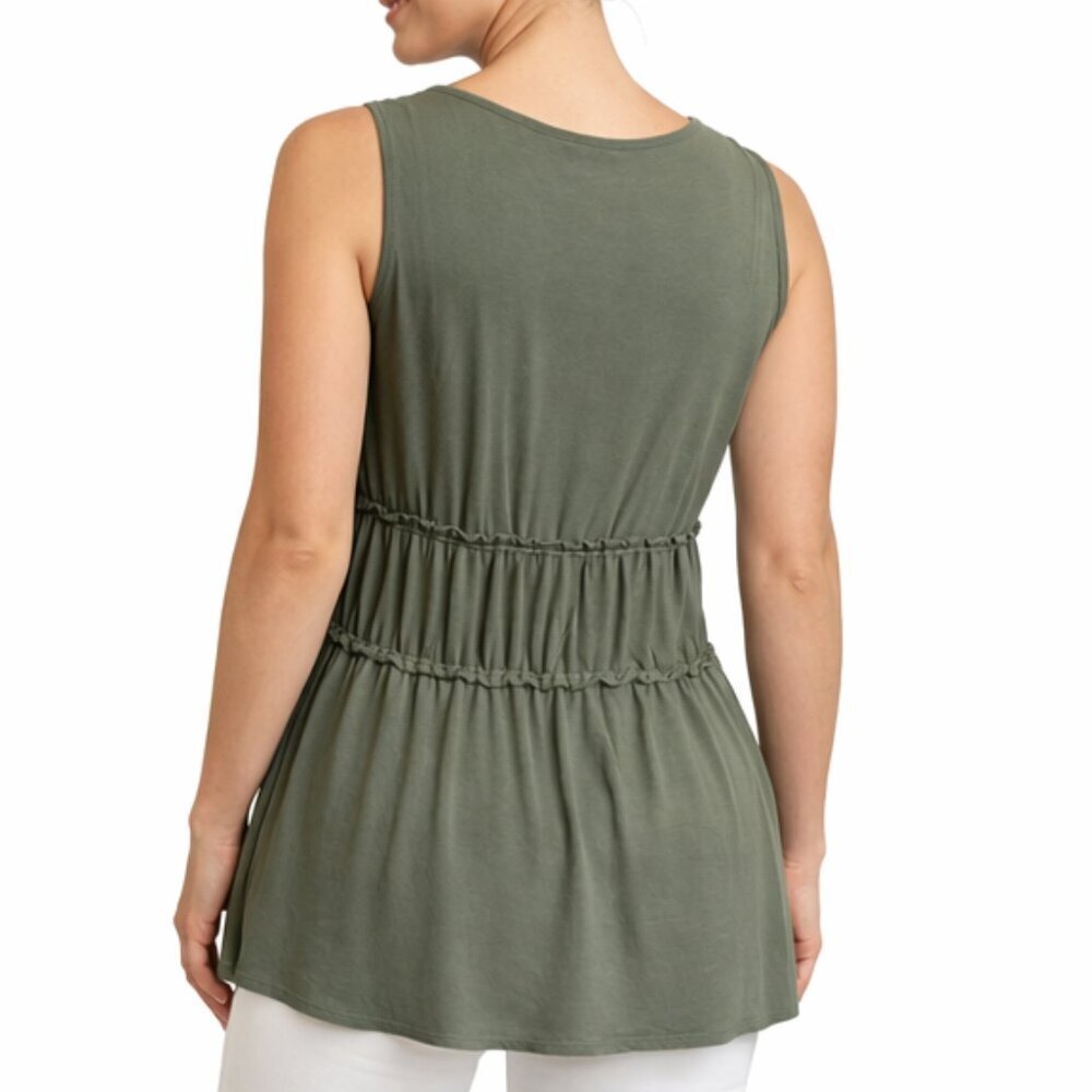 Max Studio Olive Green Ruffle Empire Waist Tank | Size Small - Picture 2 of 6